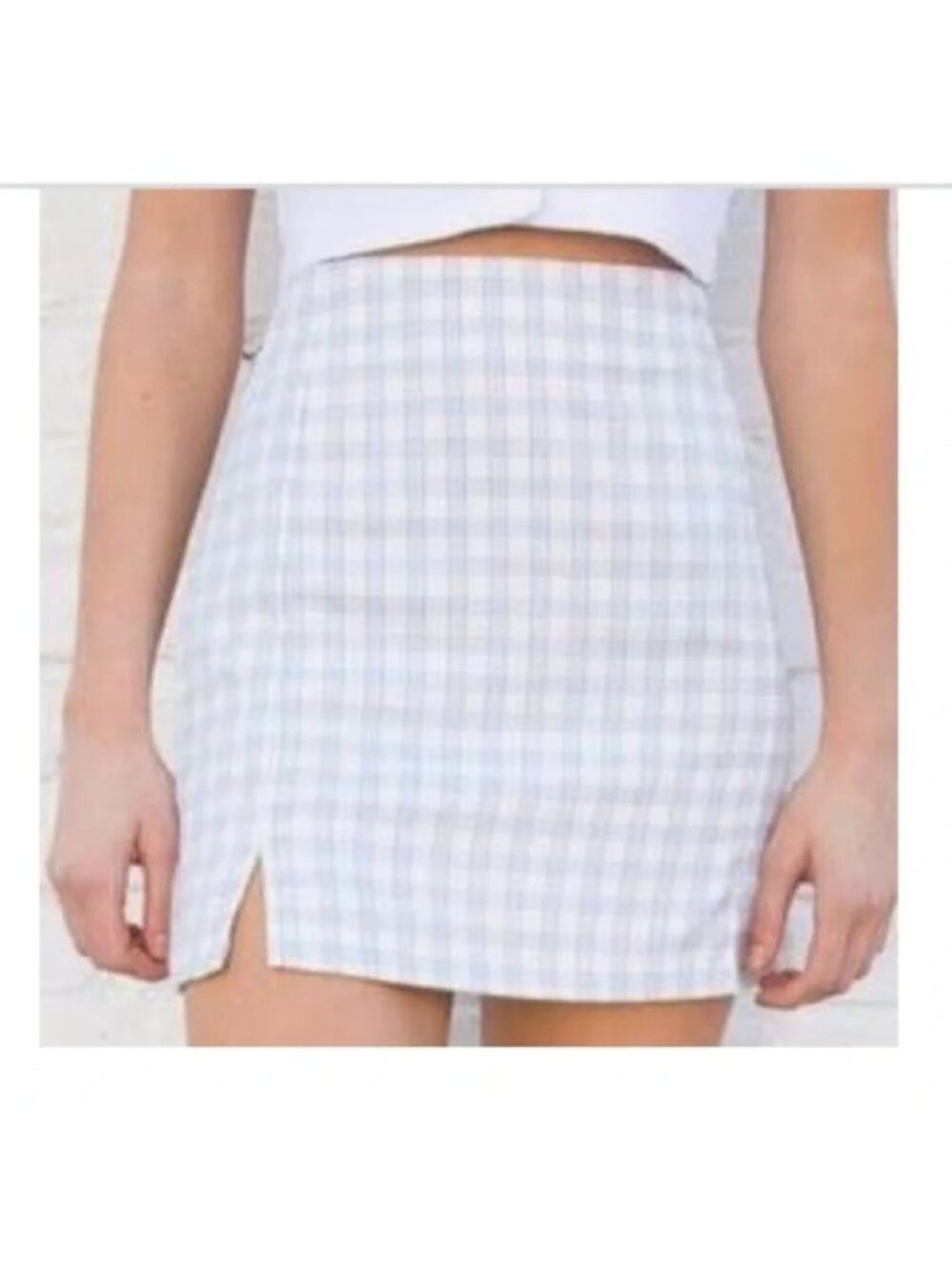 Brandy Melville Sz 26 Blue Plaid Cara Skirt Academia NEW